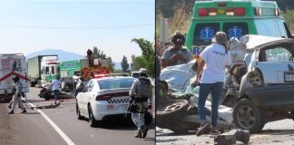 Brutal choque entre camión de pasajeros y auto, deja un muerto y 4 heridos leves en Michoacán