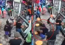 #VIDEO // Sujeto da codazo a mujer en mercado, hace caer a su hijo y luego huye molesto