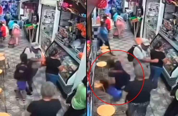 #VIDEO // Sujeto da codazo a mujer en mercado, hace caer a su hijo y luego huye molesto