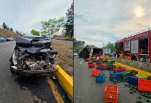 Volcadura de camión aguacatero y choque entre auto y camioneta dejan 2 heridos en la Morelia-Pátzcuaro