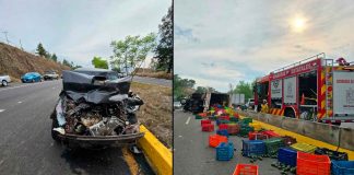 Volcadura de camión aguacatero y choque entre auto y camioneta dejan 2 heridos en la Morelia-Pátzcuaro