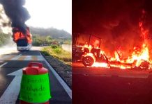 #VIDEO // Incendian autobús y bloquean carretera federal en Maruata: comuneros de Pómaro exigen justicia por triple homicidio