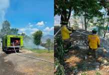 Policía Morelia y Bomberos sofocando incendio de pastizal en la Lomas del Tecnológico