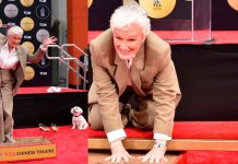 #VIDEO Glenn Close deja huella en Hollywood junto a su inseparable perrito