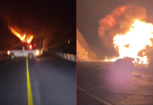 Pipa se incendia tras choque contra tractocamión, en la Siglo XXI