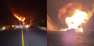 Pipa se incendia tras choque contra tractocamión, en la Siglo XXI