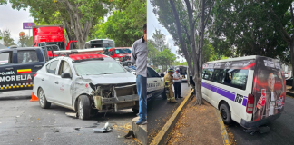 Se registra choque entre taxi y combi en Calzada La Huerta; hay 4 heridos