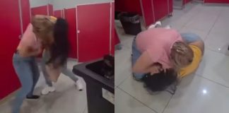 #VIDEO // Presunta estafadora y su víctima protagonizan pelea en los baños del Centro de Justicia Oral en Mérida
