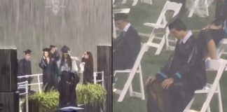 #VIDEO // Entre rayos y tormenta, obligan a estudiantes a graduarse al aire libre en EE.UU.
