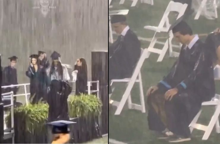 #VIDEO // Entre rayos y tormenta, obligan a estudiantes a graduarse al aire libre en EE.UU.