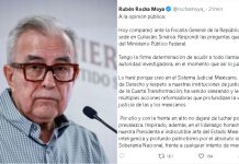 “Con la frente en alto”: Rubén Rocha comparece ante la fiscalía por nexos con el narco
