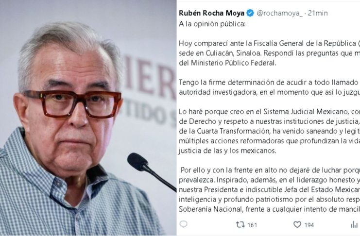 “Con la frente en alto”: Rubén Rocha comparece ante la fiscalía por nexos con el narco