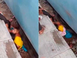 #VIDEO // Madre e hijos caen a vía del tren y la madre usa su cuerpo para salvarlos