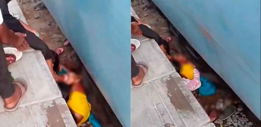 #VIDEO // Madre e hijos caen a vía del tren y la madre usa su cuerpo para salvarlos