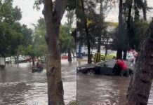 #VIDEO || Inundación sorprende en Camelinas y deja varios vehículos atrapados
