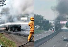 Arde camioneta limonera en la Apatzingán – Cuatro Caminos