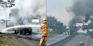 Arde camioneta limonera en la Apatzingán – Cuatro Caminos