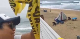 #VIDEO //Arranca cintas de seguridad y desafía la alerta por oleaje en playa