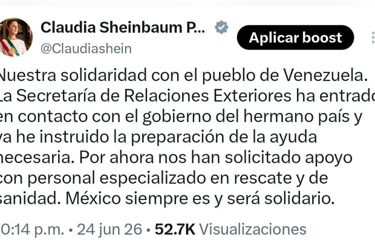 México ofrece ayuda humanitaria a Venezuela tras los terremotos