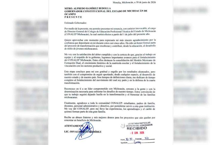 Osvaldo Ruiz renuncia al Conalep Michoacán; se unirá de tiempo completo a los trabajos de la 4T