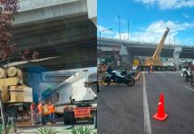 Tractocamión que transportaba una trabe ballena queda atorado en el Distribuidor Vial de Salida a Mil Cumbres