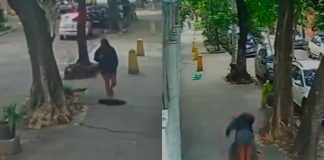 #VIDEO // Caminaba tranquila y desapareció bajo tierra: mujer cae a alcantarilla en Río de Janeiro