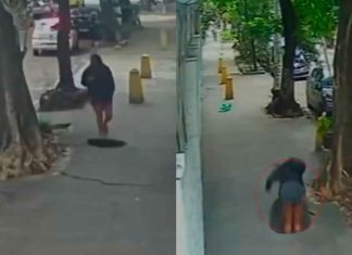 #VIDEO // Caminaba tranquila y desapareció bajo tierra: mujer cae a alcantarilla en Río de Janeiro