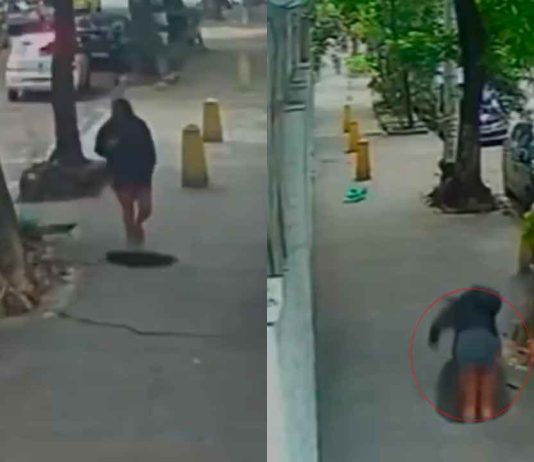 #VIDEO // Caminaba tranquila y desapareció bajo tierra: mujer cae a alcantarilla en Río de Janeiro