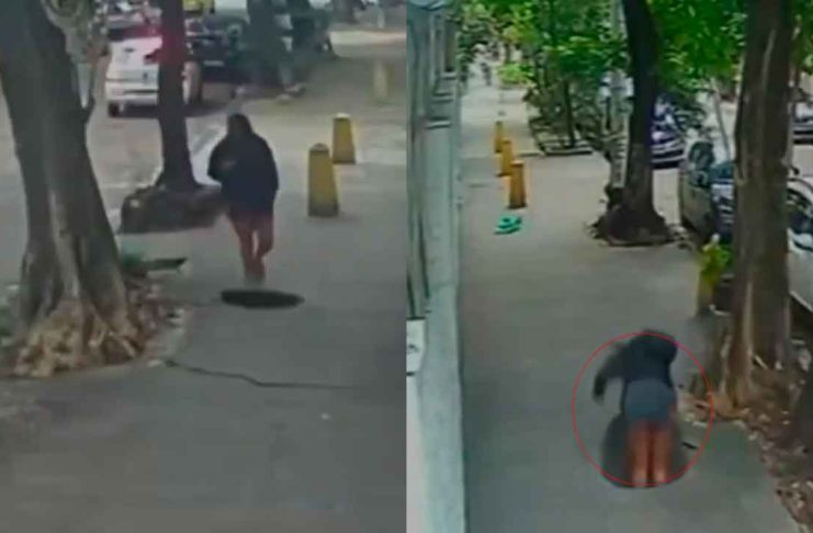 #VIDEO // Caminaba tranquila y desapareció bajo tierra: mujer cae a alcantarilla en Río de Janeiro