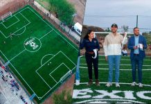 Alexis Velázquez inaugura nueva cancha de fútbol 5 en Huandacareo