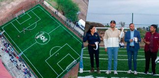 Alexis Velázquez inaugura nueva cancha de fútbol 5 en Huandacareo
