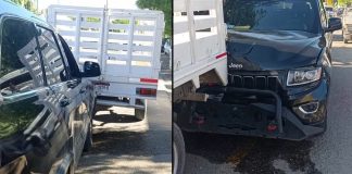 Se registra choque entre dos camionetas en Huetamo