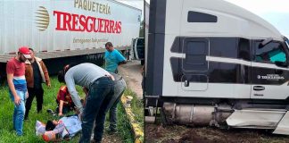 #VIDEO // Tractocamión de paquetería choca contra camellón central en la Morelia-Pátzcuaro; hay un herido