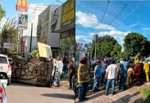 Un herido tras aparatoso choque – volcadura, en el Paseo Lázaro Cárdenas de Uruapan