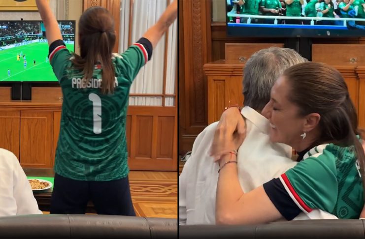 #VIDEO // Claudia Sheinbaum celebra el gol de Luis Romo en el triunfo de México