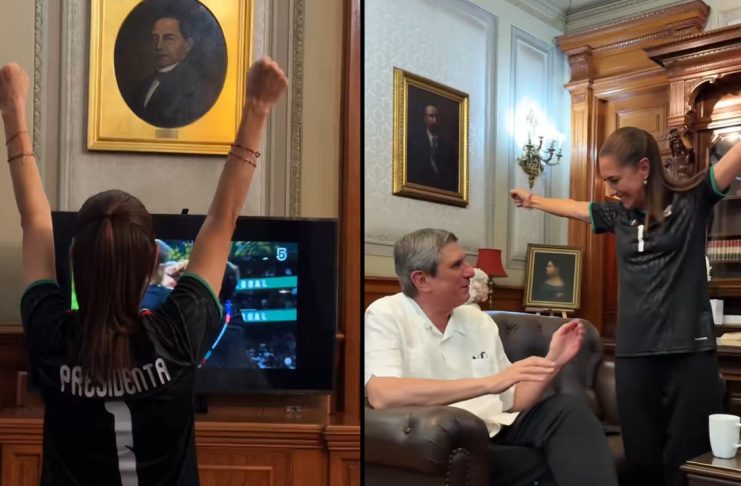 #VIDEO // Sheinbaum festeja victoria del Tri y agradece a los jugadores su entrega en la cancha