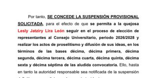 Justicia federal ampara a alumna de Derecho tras cancelación de su candidatura al Consejo Universitario