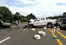 Dos heridos en aparatoso choque de camionetas, en la Uruapan – Paracho