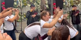 #VIDEO // Captan a viuda “perreando” y llorando junto al ataúd de su esposo