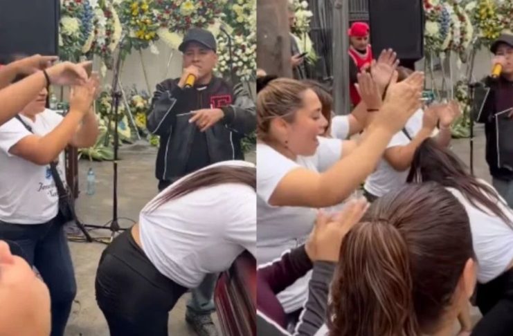 #VIDEO // Captan a viuda “perreando” y llorando junto al ataúd de su esposo