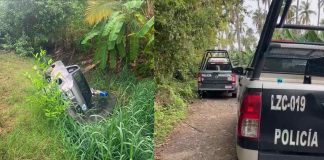 Hallan a dos hombres muertos dentro de camioneta volcada, en El Habillal