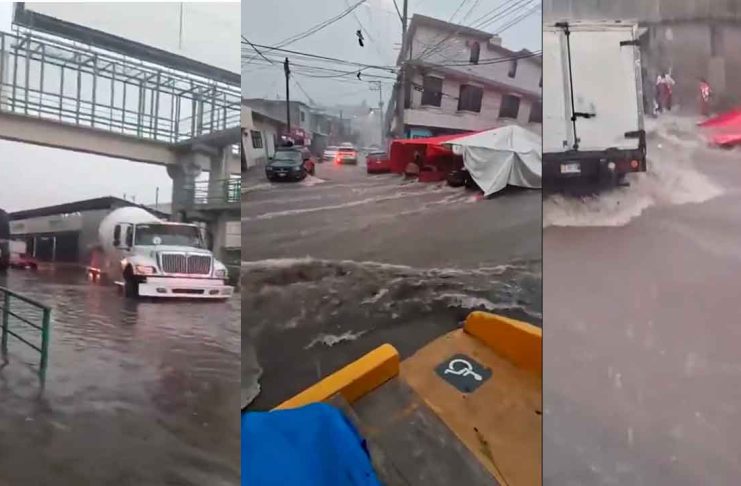 #VIDEO // Lluvias convierten calles del Estado de México en ríos; autos quedan atrapados