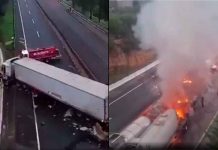 Fuerte carambola: pipa choca y se incendia en la autopista Chamapa-Lechería en Naucalpan