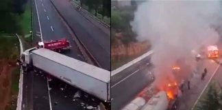 Fuerte carambola: pipa choca y se incendia en la autopista Chamapa-Lechería en Naucalpan