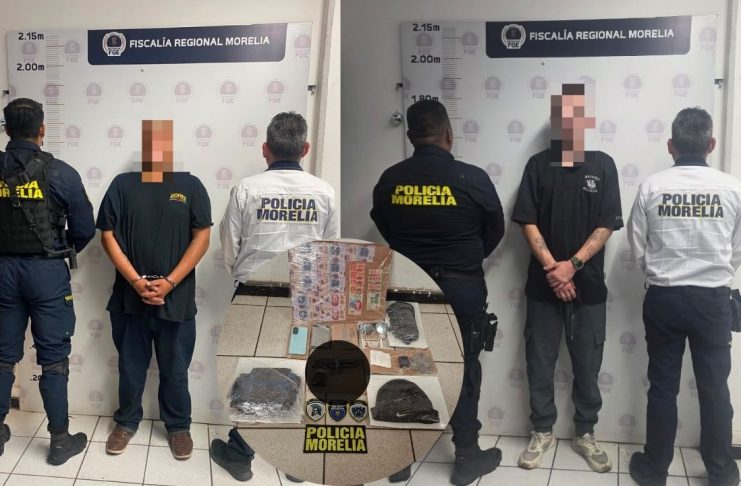 Policía Morelia detiene a dos hombres por presunto robo con violencia a comercio