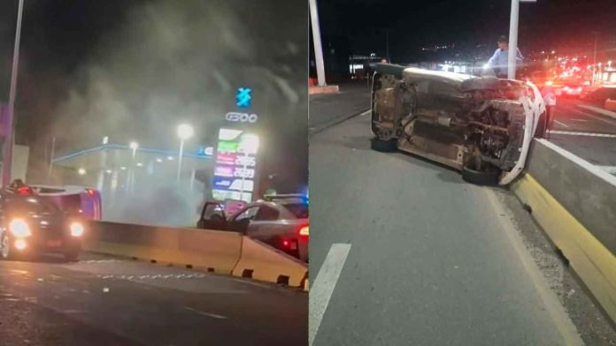 Automovil-vuelca-y-choca-contra-proteccion-de-concreto-en-el-Libramiento