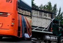 Choque entre autobús y camión de carga deja un lesionado en la Autopista Siglo XXI