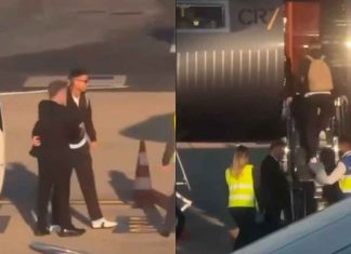 #VIDEO // Cristiano Ronaldo aterriza en Lisboa y se refugia en su jet privado tras eliminación de Portugal