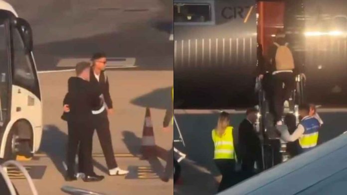 Cristiano-Ronaldo-aterriza-en-Lisboa-y-se-refugia-en-su-jet-privado