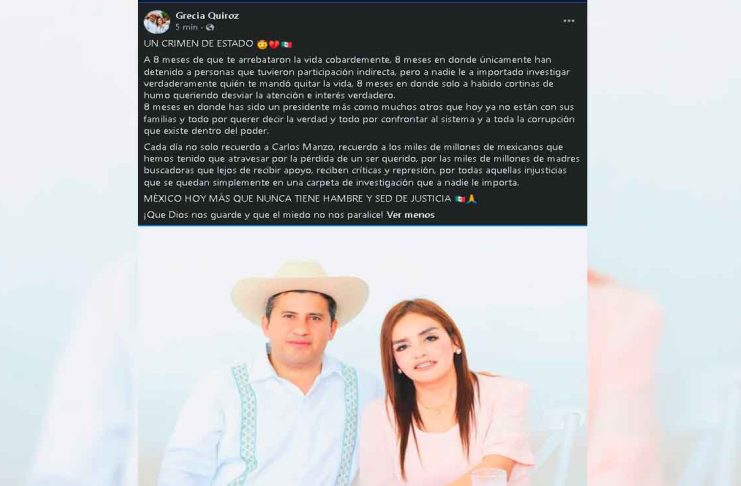 A ocho meses del asesinato de Carlos Manzo, Grecia Quiroz exige justicia